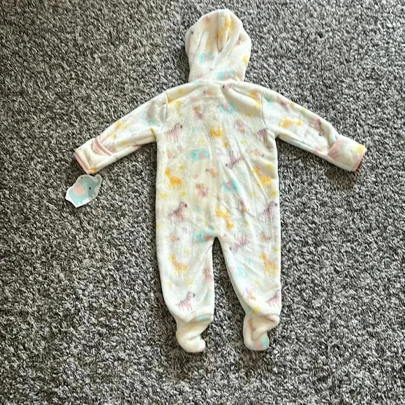 Little Beginnings 6-9 M Baby Animals Romper Hoodie White/Yellow One Piece Zip - Picture 2 of 4